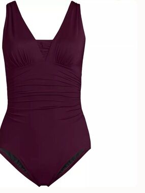 Lands' End Grecian Dark Wine One-Piece Swimsuit slendersuit 10P